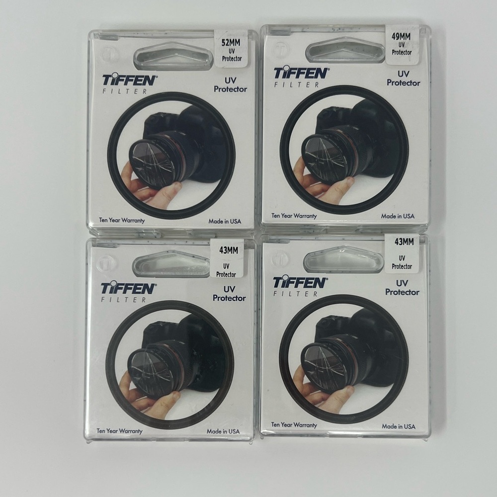 NWT Tiffen 43MM, 43MM, 49MM, 52MM UV Protector Filters Set of 4